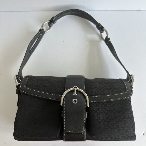 Vintage Y2K Coach 1463 Signature C Soho Satchel Shoulder Bag Black Canvas Leathe - Picture 1 of 15
